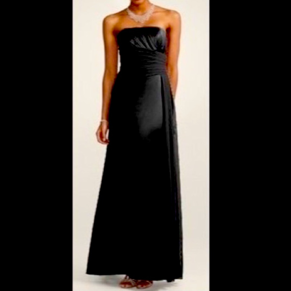 David's Bridal Black Strapless Satin A line dress with chiffon bodice
